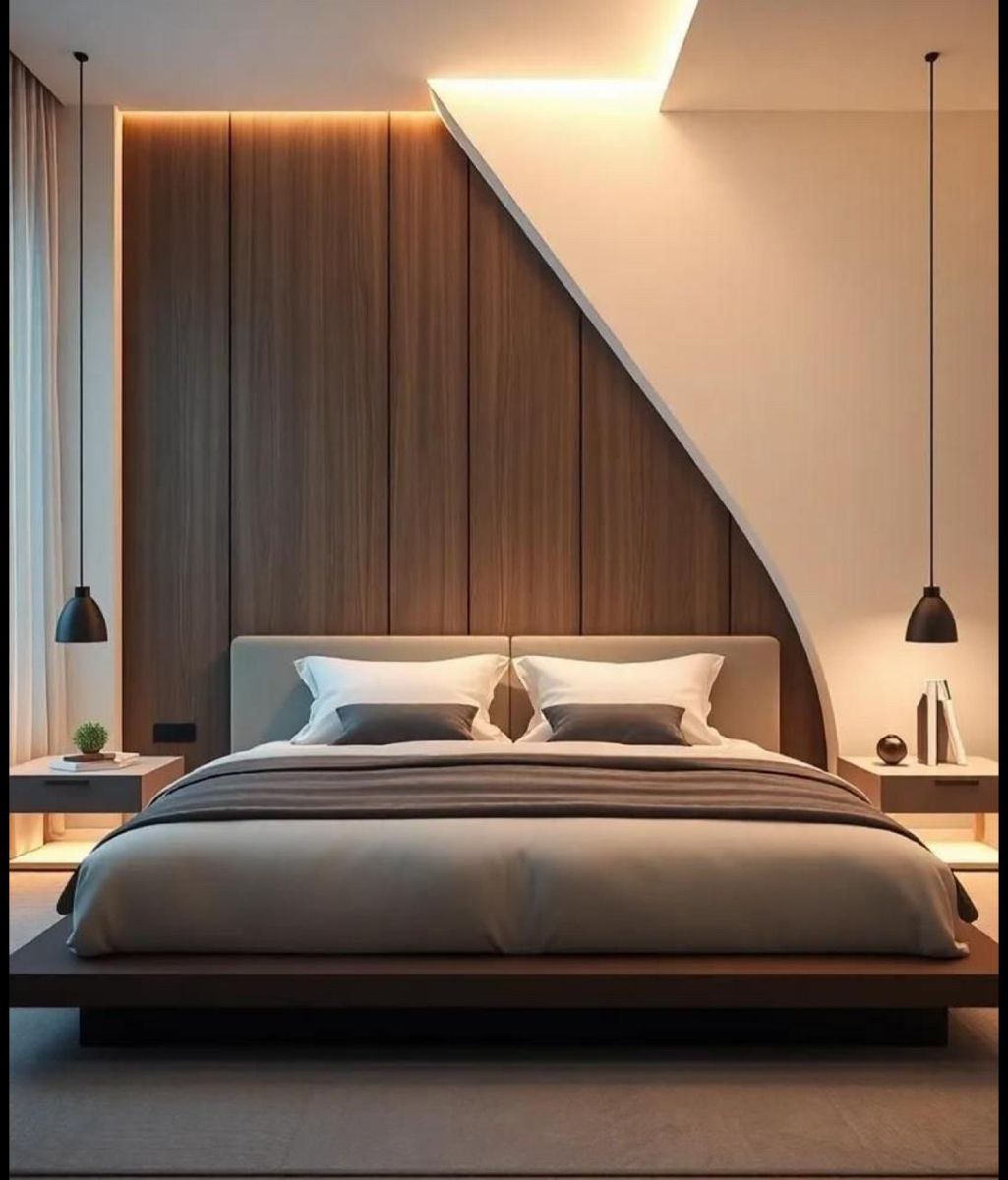 Contemporary Bedroom with Acoustic Wood Louver Feature Accent Wall #80